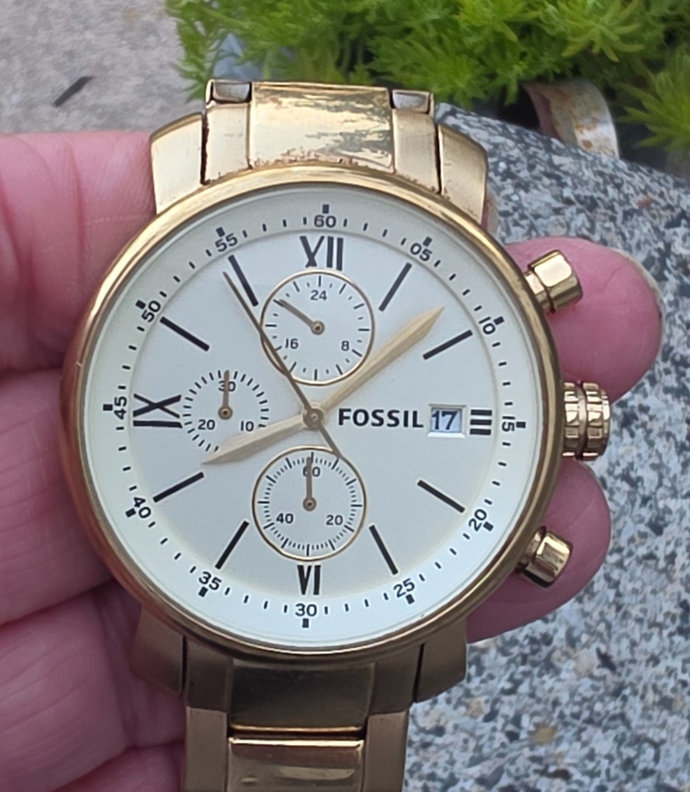 FOSSIL Chronograph Multifunction Watch White Dial Gold Stainless Steel BQ1002
